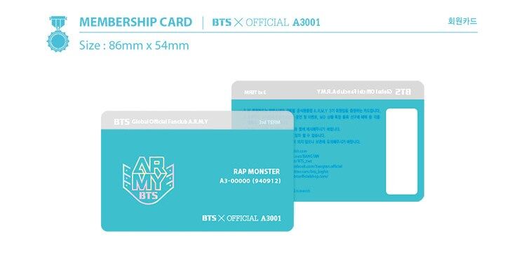 BTS 3rd membership kit membership card